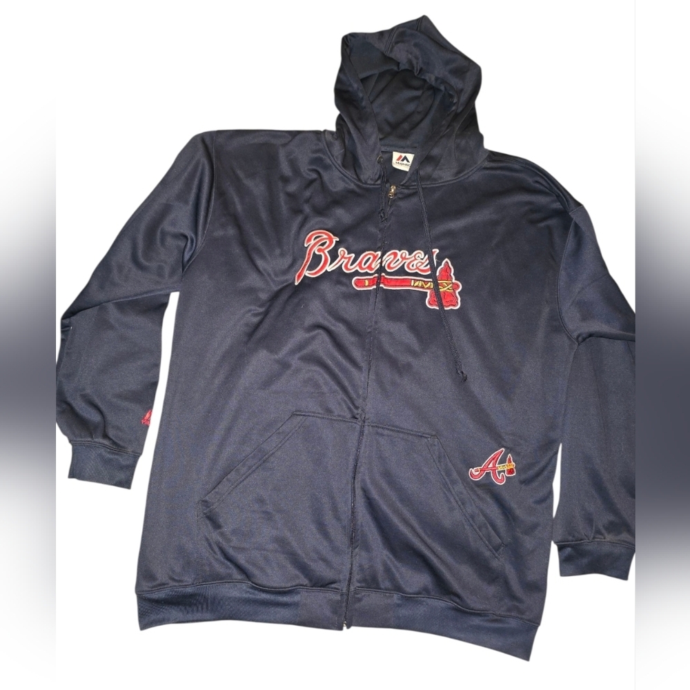 Mens MLB Majestic Atlanta Braves Full Zip Poly Fleece Baseball Jacket Size 3XT